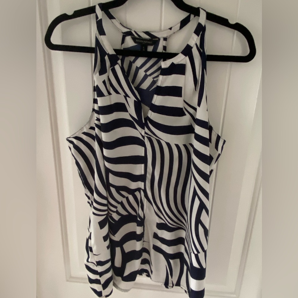 Banana Republic Navy and White Striped Tank Top size large